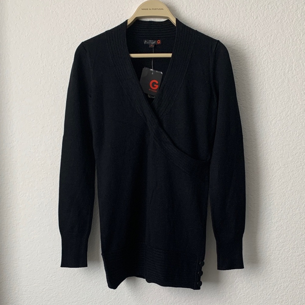 G by Guess Elegant Black V-Neck Sweater Slim Tunic